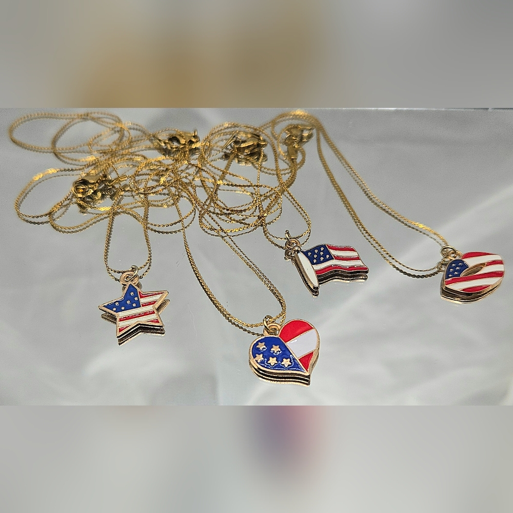 Patriotic Gold Stainless Steel 18in Necklace